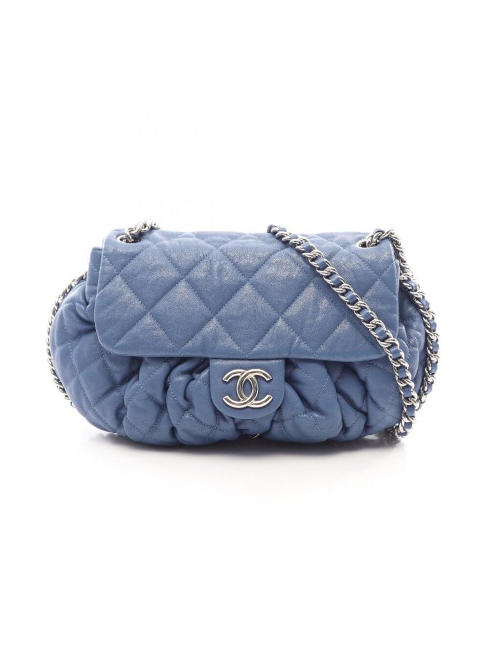 Chanel Shoulder Bag Line Quilted Chain Around Blue Leather